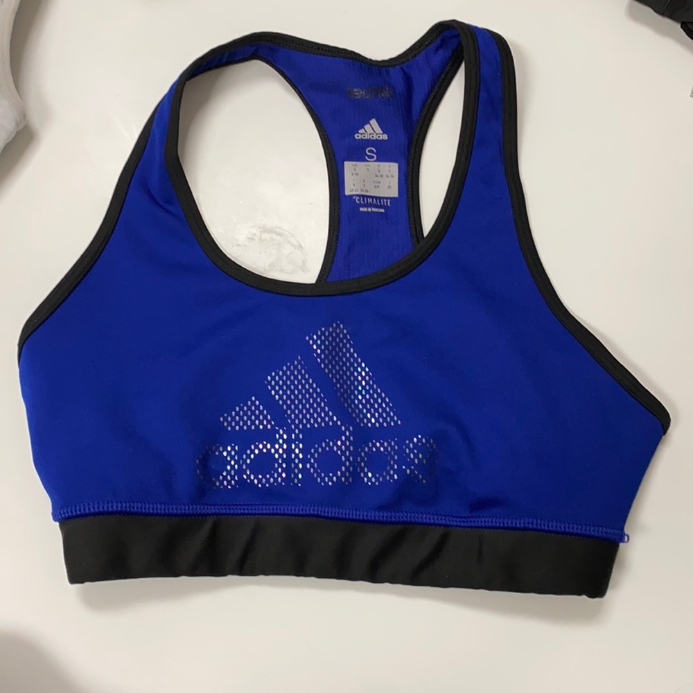 Adidas Blue Holographic Logo Sports Bra, Size S
